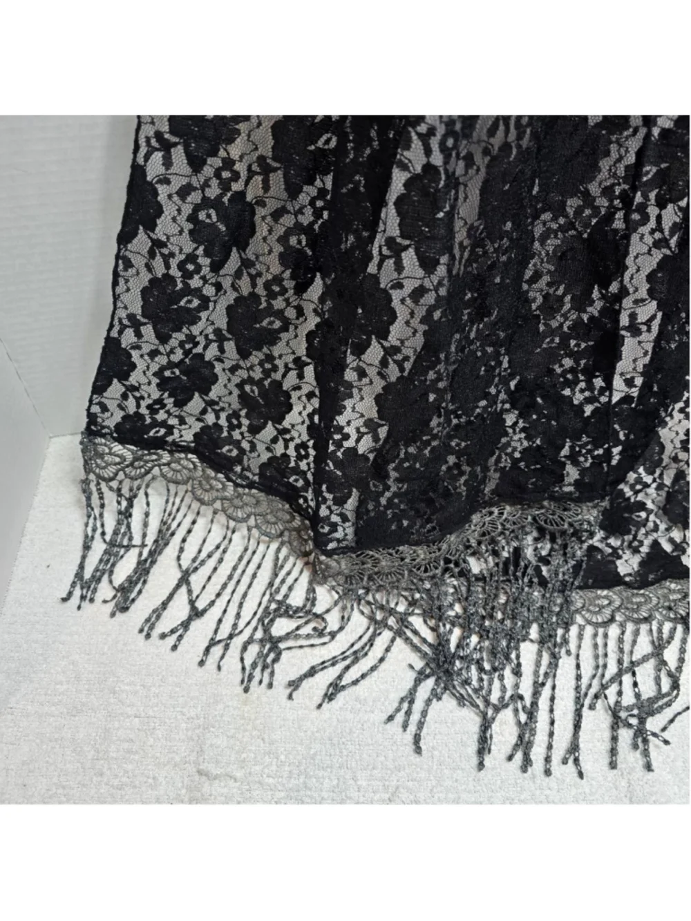 Women's Maurices Black Lace Fringe Scarf One Size
